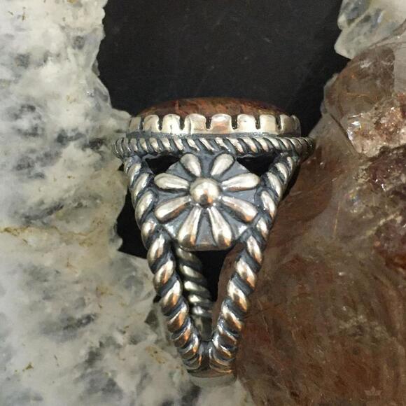 Carolyn Pollack Vintage Sterling Oval Brown Agate Decorated Ring For Women - Picture 6 of 10